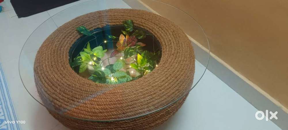 Handmade Tyre Tea Table  Eco-Friendly Jute Wrapped Center Table
