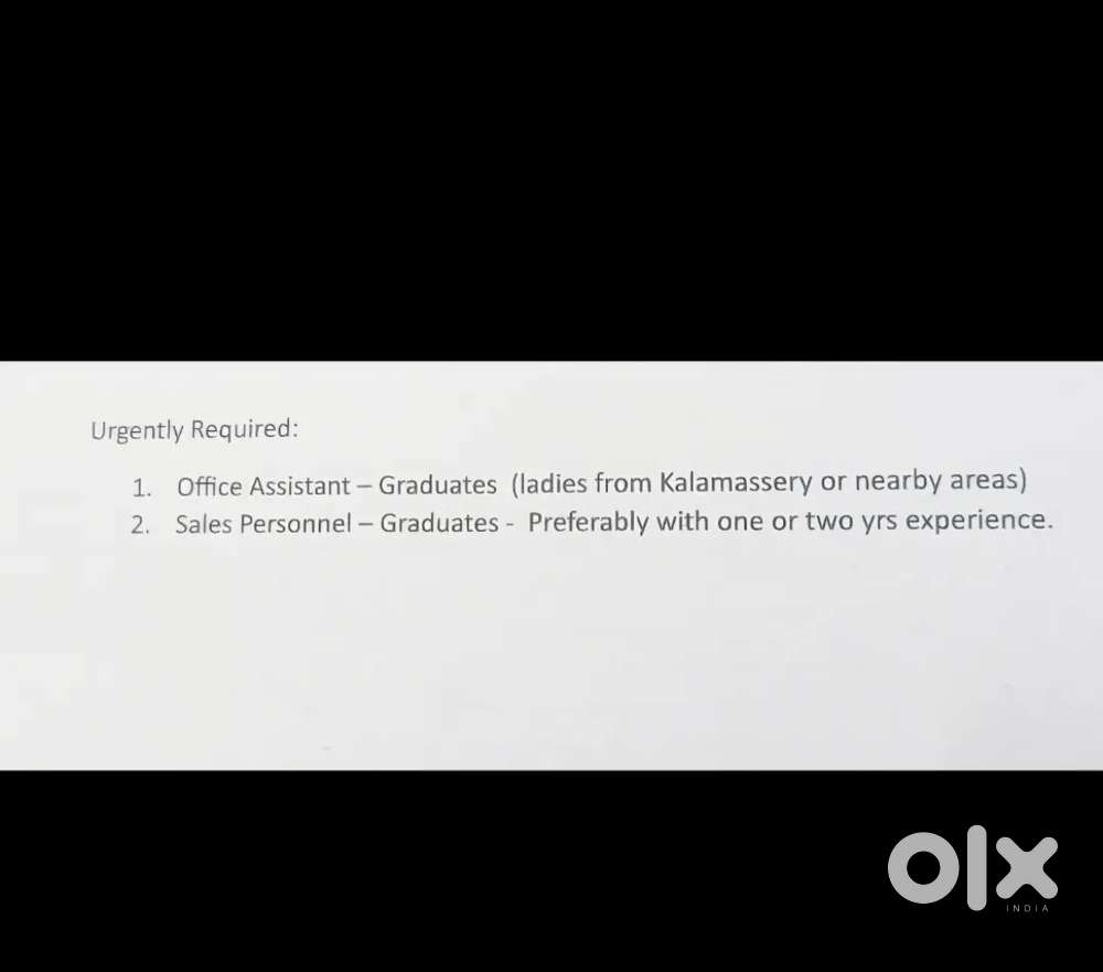 Office Assistant fresher / Sales employee 2 yrs exp Graduates.