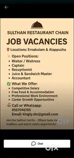 Vacancy Available Reception,Captain,waiter,chef,cleaning