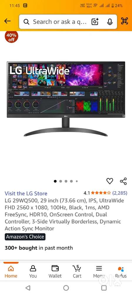 LG 29 inch 2k Ultra wide display