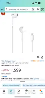 Apple EarPods with Lightning Connector-Sealed pack not opened cover