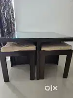 Four seater Dining cum centre table Sagwan with glass top