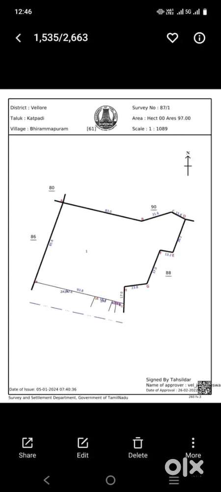 1 cent = 300000 Total : 1 Acres