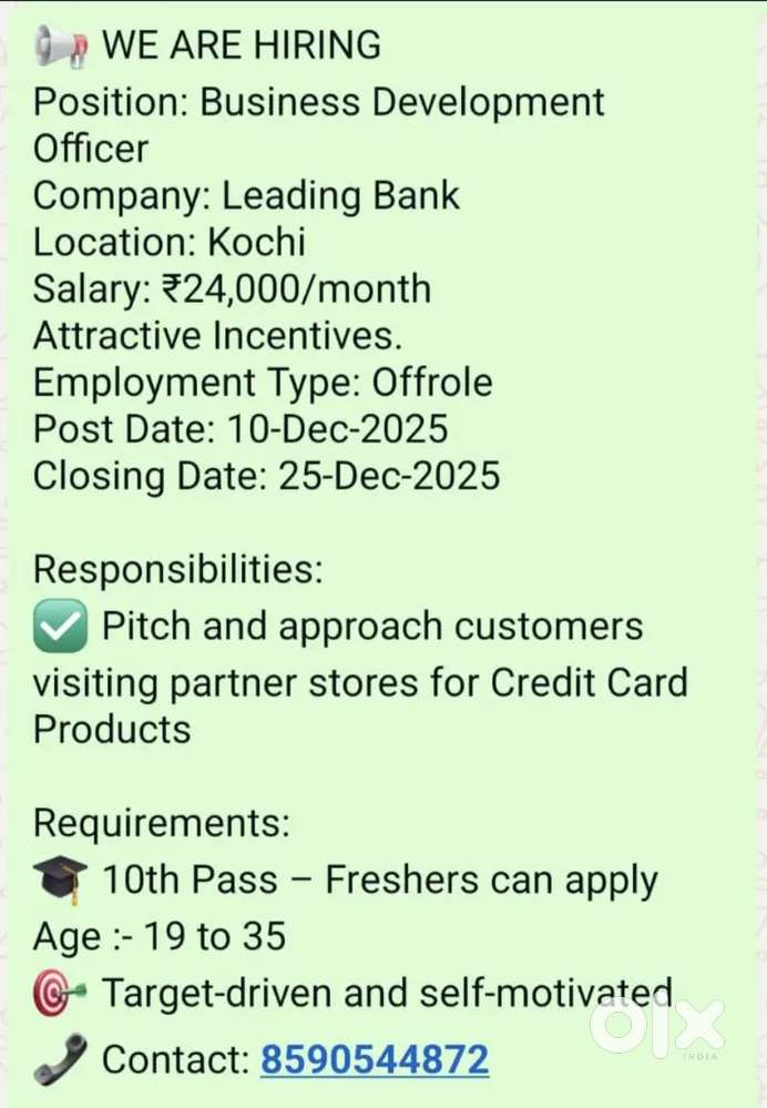 Need Business Development officer