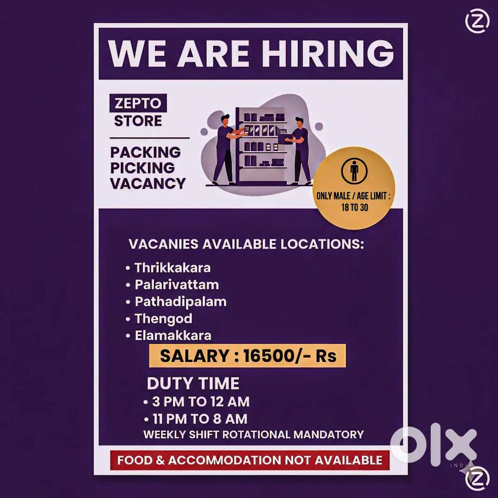 Edappally Zepto packing Vacancy