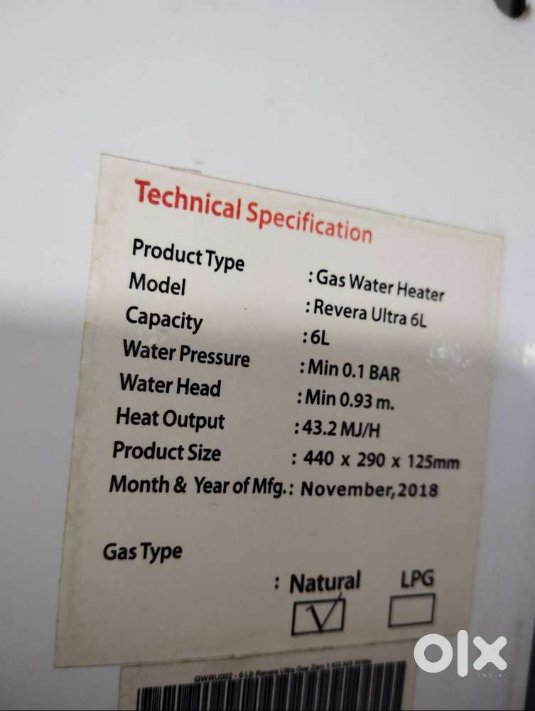 Gas Geyser 6L Capacity
