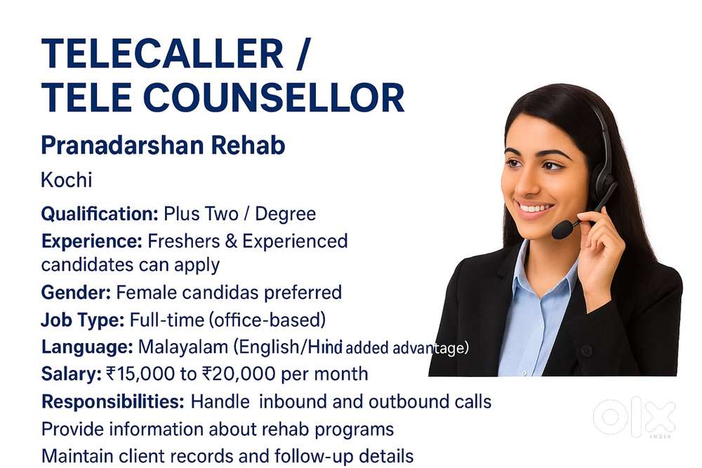 Wanted Tele Counsellor for Rehab Centre– Kottayam/Kochi