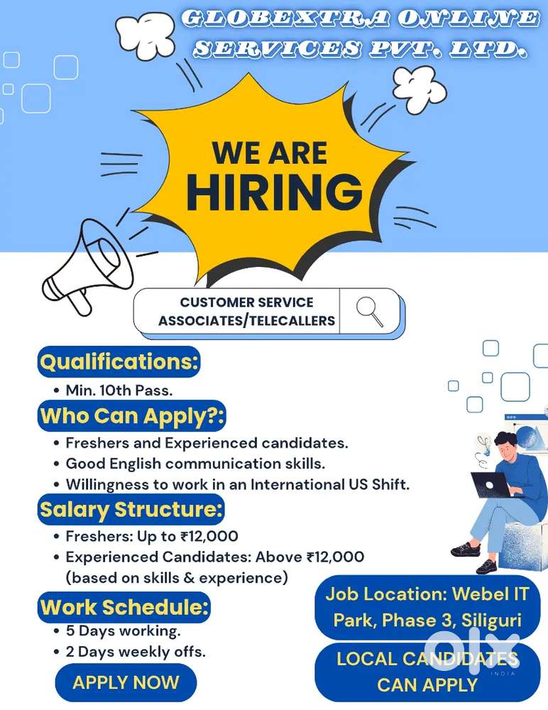 Urgent vacancy for Customer Service Associates/Telecallers