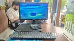 Computer with desktop and keyboard