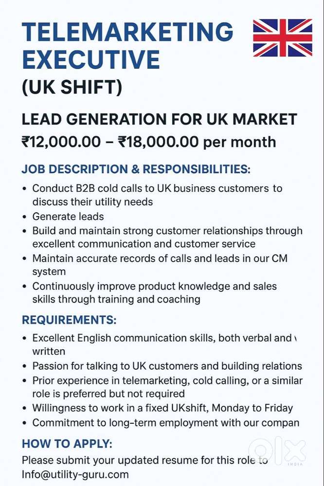 Telemarketing Executive - UK Shift (B2B Cold Calling)