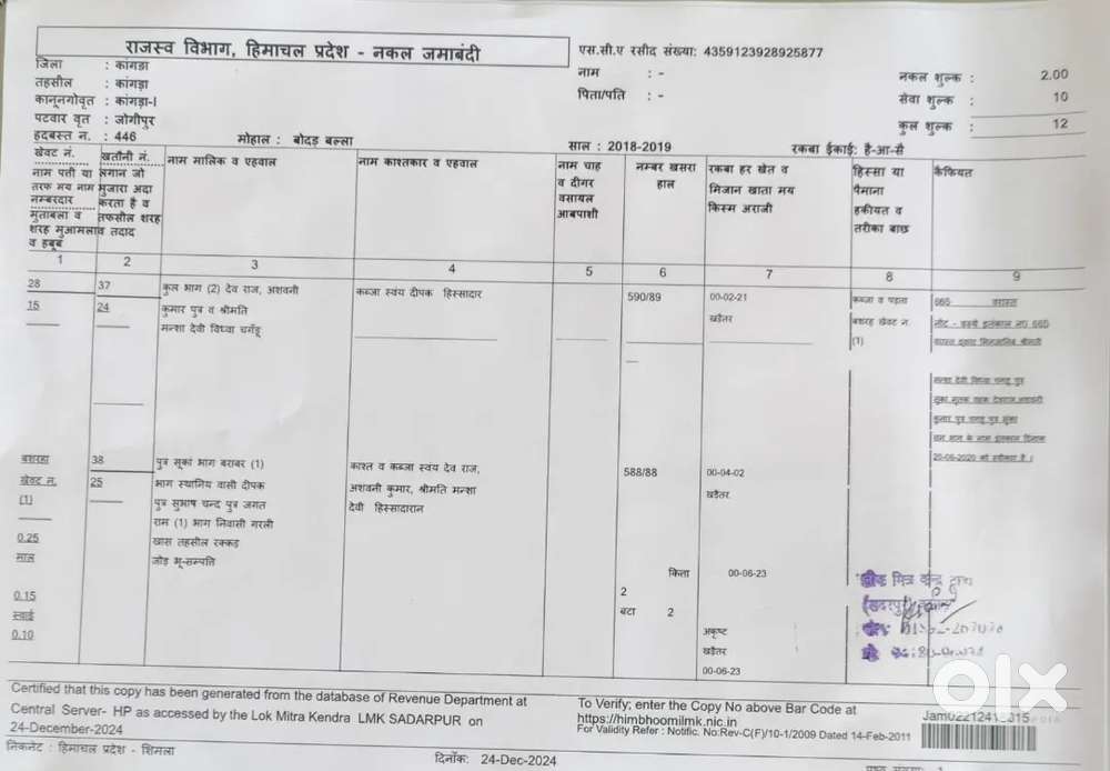 Land for sale at Tanda to Kangra Road