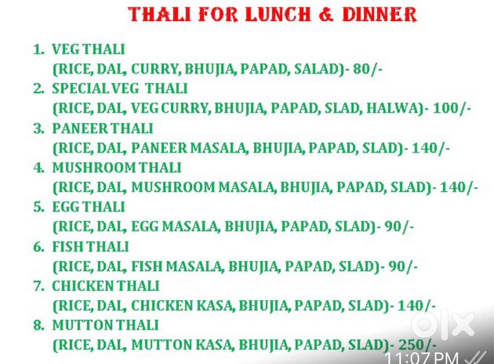 TIFFIN SERVICE LUNCH & DINNER