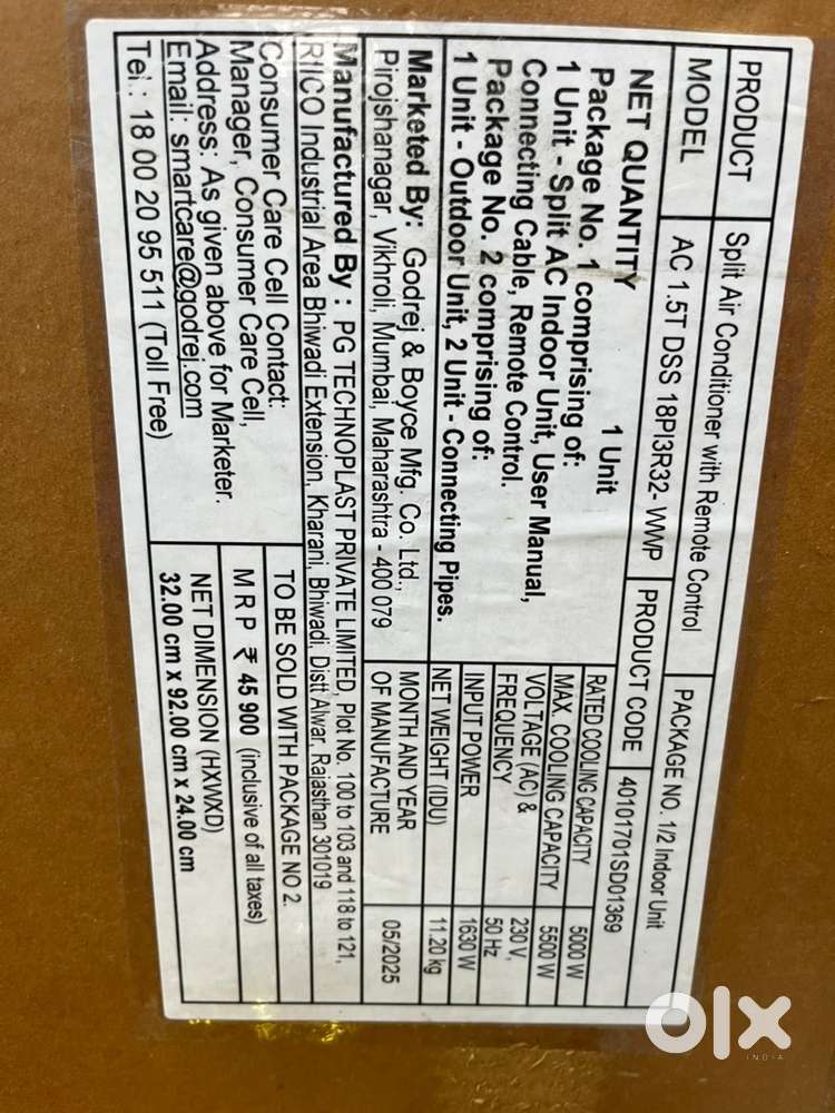 Brand new sealed pack godrej inverter ac 1.5 ton 3 star with invoice