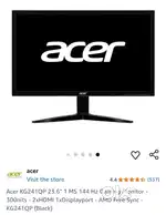 Acer KG241QP 23.6 1 MS 144 Hz Gaming Monitor - 300nits - 2xHDMI