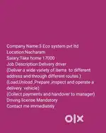 Need (Delivery Driver) Chilkanagar Hyd