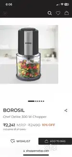 Borosil chopper with 2 year warranty .