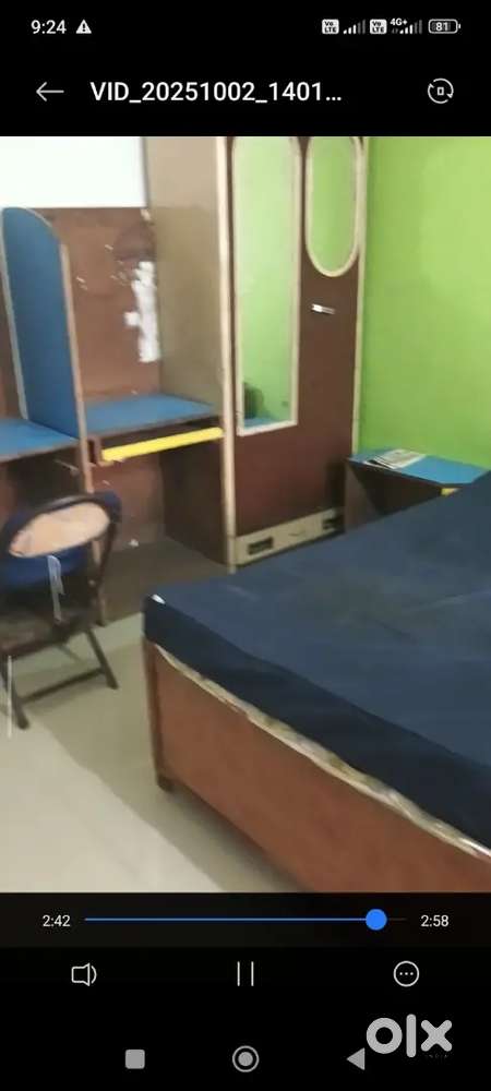 2 double bed, 2 Almirah, 3 study table, gas chulha, RO, dressing tab.