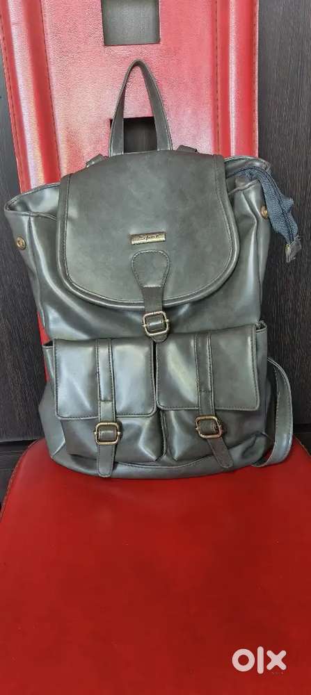 Stylish Grey Leather Backpack - Convertible