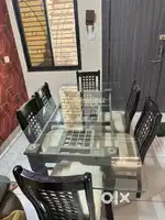 Premium Glass Top Six-Seater Dining Table Set with Cushioned Chairs
