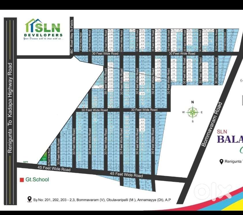 Land for sale PN M22’ M23 SLN Layout, magampeta agrraharam, near kodur