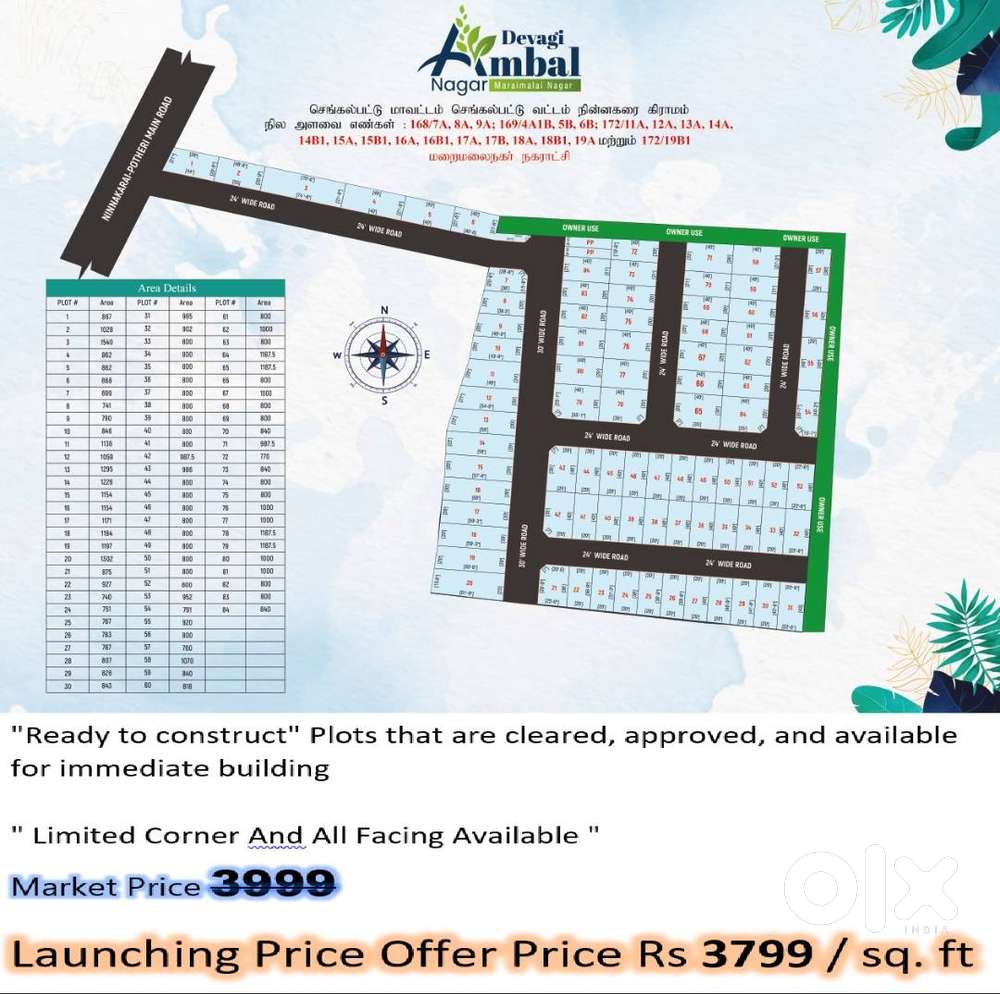 SRM College Kattankulathur Gst  Road Near1km RERA DTCP Approved plots