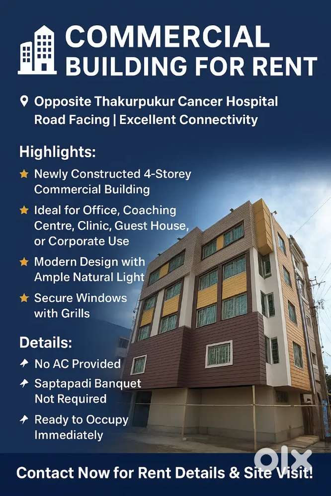 COMMERCIAL BUILDING FOR RENT G+4 with parking and lift .