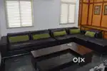 Black Leather L-Shaped Sofa