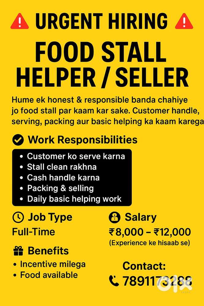 Food Stall Worker Required –