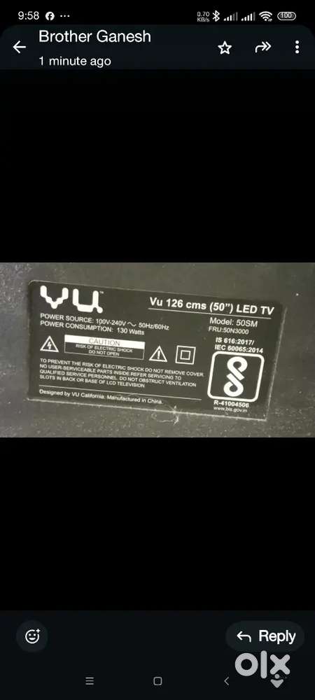 50 inch VU tv LED