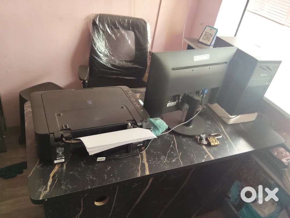 Computer and CPU+ Printer+ Table + Fan + Rolling Chair