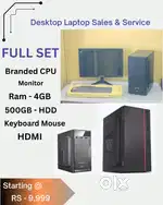 Hard disk - 500GLow Price CPU  Full Set  CPU - Branded  Ram - 4GB DDR3