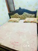 fully woodien bed with mattress with 2 side stool