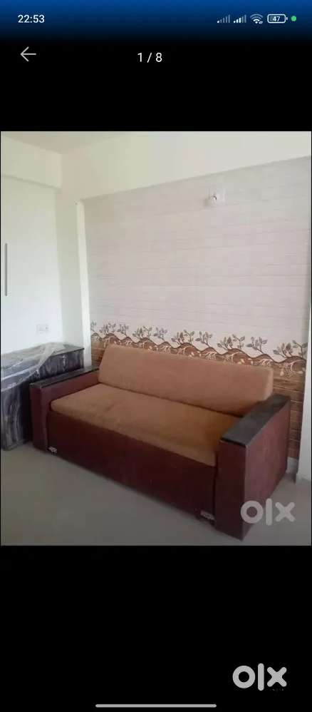 Modular kitchen,sofa,2 wardrobes,TV, Fridge,Gas line,Double bed