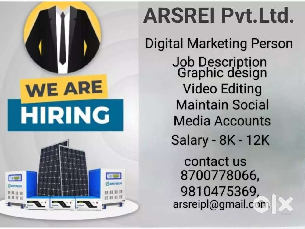 Urgent requirement for Graphic Designer & Video Editor for Pvt Ltd Com