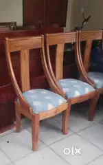 Elegant Teakwood Wooden Chair with Blue Cushion ️