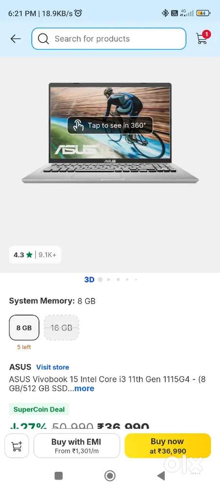 Asus vivobook 15 i3 11th gen 8/512