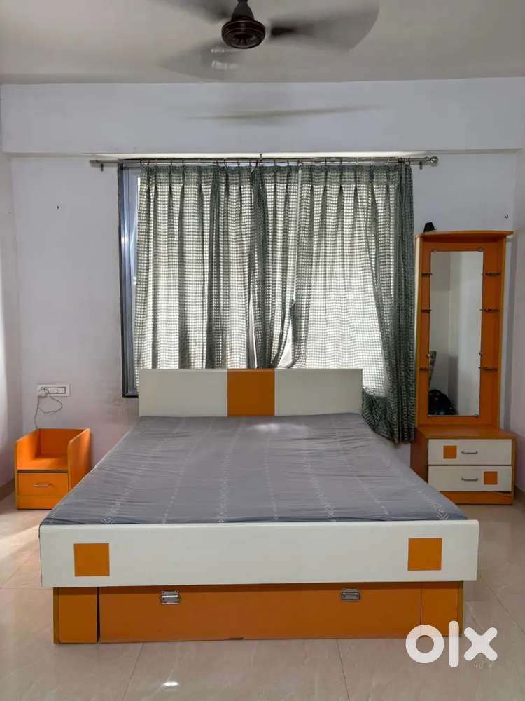 Wooden Bed with mattress or small stool with dressing table