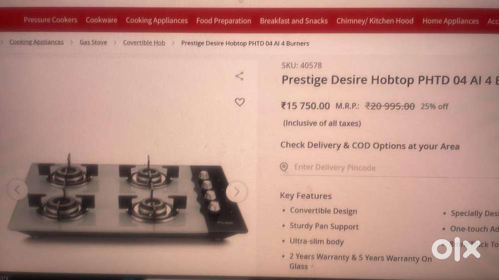 Prestige 4 burner hob and chimney