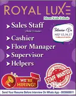 Sales/Cashier/FloorIncharge/helpers etc