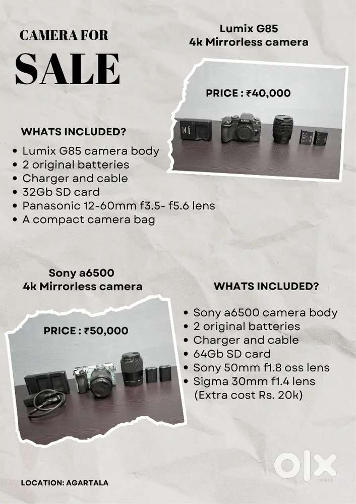 Sony a6500 4k camera and Lumix G85 4k camera