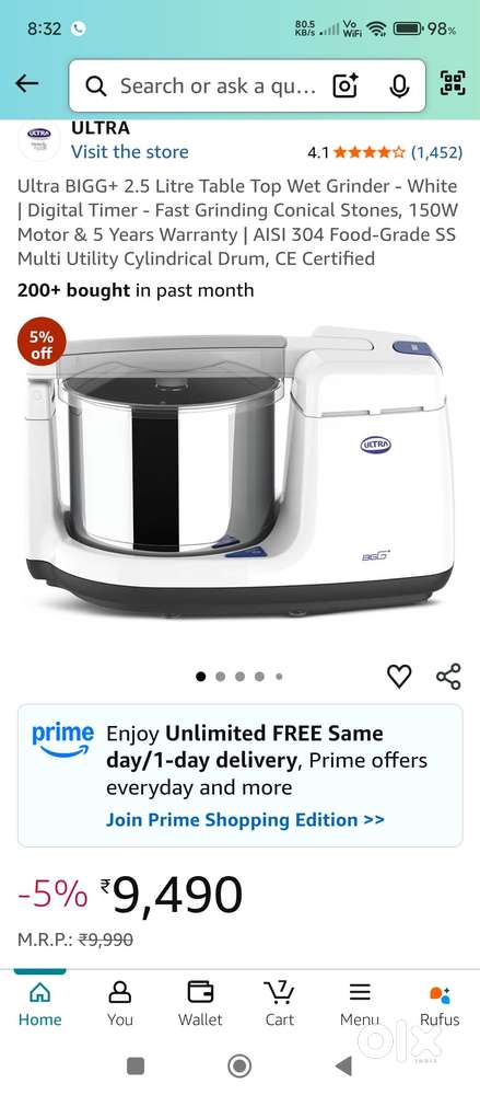 Ultra 2.5 litre wet grinder..