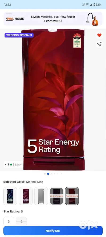 Godrej company 234L  Direct Cool single door  5 Star