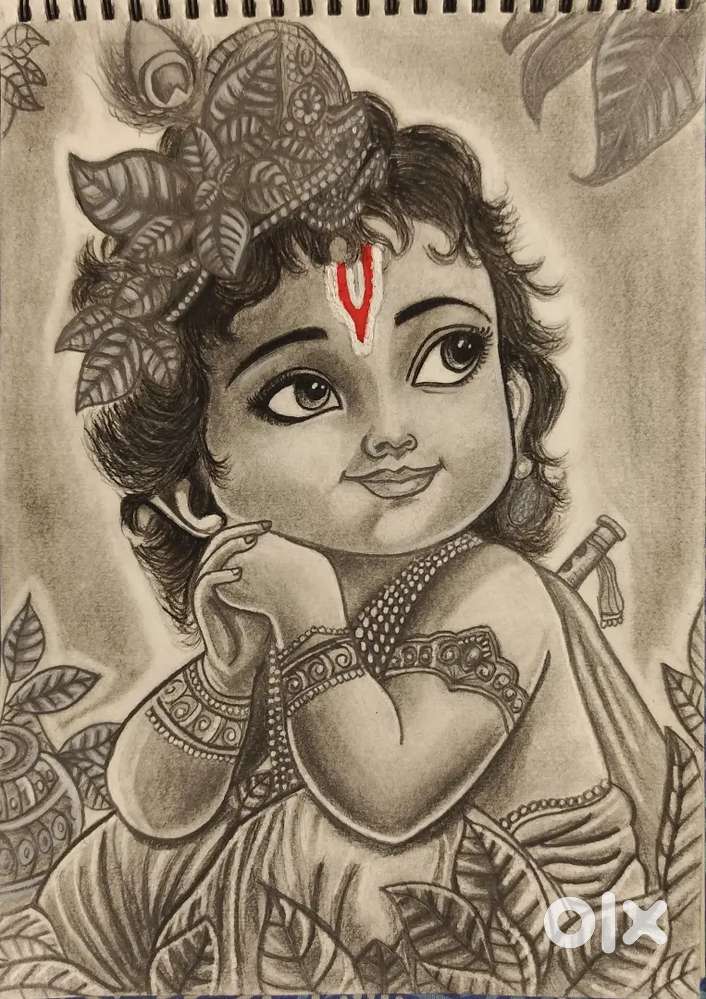 Handmade Pencil Sketch of Baby Krishna  Original Artwork