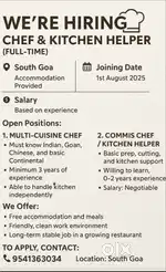 i need chef and kitchen helper