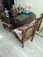 Sofa 7 seater with Cushion, Glass Dining Table with 4 Teak Wood Chair