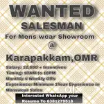 Salesman wanted for Menswear showroom @ Karapakkam