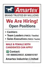 We have urgent required of Cashiers, Salesman