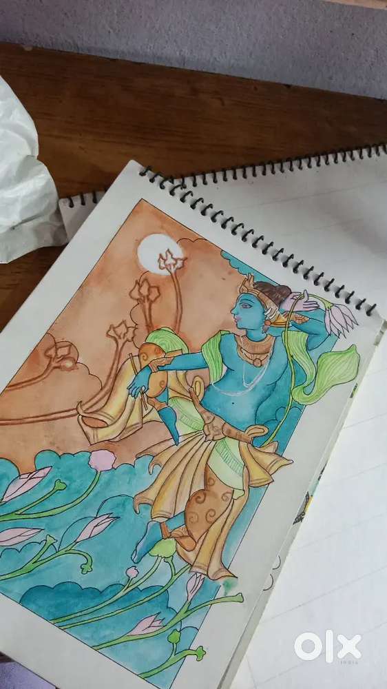 A4 page Krishna hand made Traditional art work with water colour