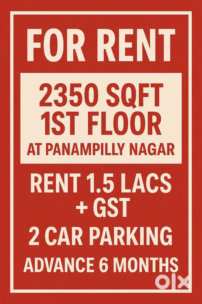 2350sqft Commercial Space -1st Floor- For Rent @ Panampilly Nagar