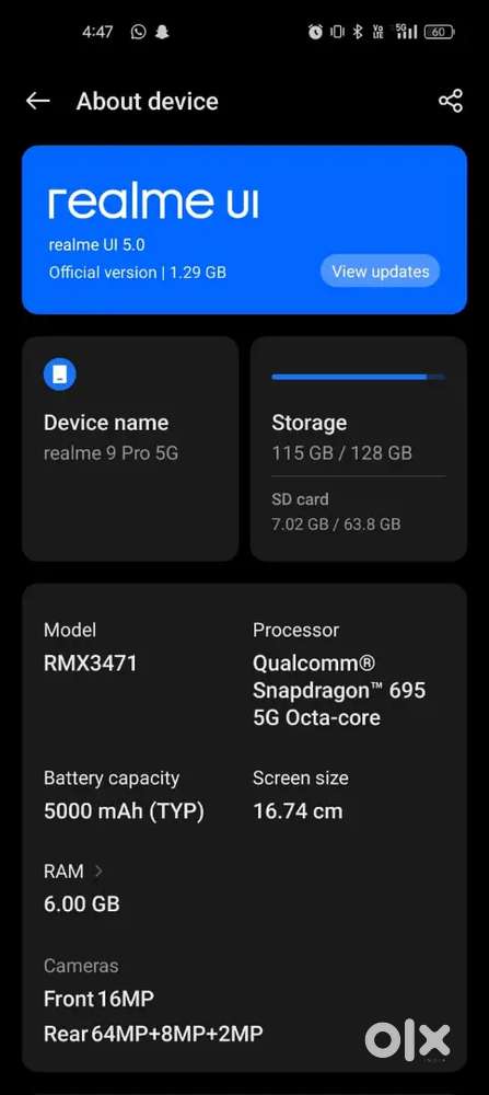 Realme 9 pro 5G 
6 gb Ram 128gb storage Good Condition